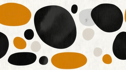 Poster - abstract art print with black, mustard yellow, and gray speckled ovals on a textured white backgroun
