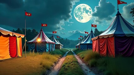 Aufkleber - Enchanted Circus Camp Under the Mystical Moonlight A Night of Wonder and Magic