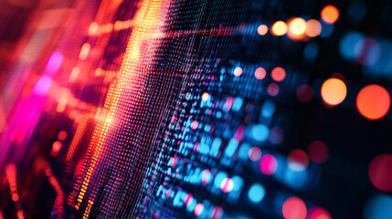 Poster - Abstract digital display with red and blue bokeh lights and grid pattern for a futuristic look