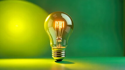 Poster - Illuminated Lightbulb on a Green Background A Symbol of Innovation and Ideas