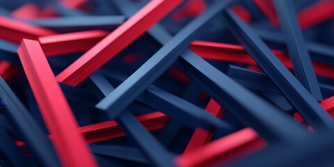 Leinwandbilder - Vibrant abstraction of red and blue geometric shapes creating dynamic patterns in a creative space