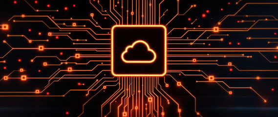 Poster - glowing cloud symbol within a circuit network