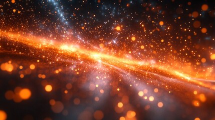 Fototapete - 3D abstract flow of digital data, with particles moving across a space, representing big data processing and digital information flow in an immersive, abstract background