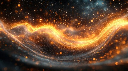 Fototapete - 3D abstract visualization of data, with glowing particles and waves of information flowing across the screen, representing big data in an ever-changing environment 