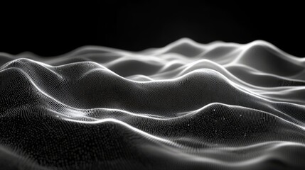 Fototapete - 3D illustration of an abstract digital landscape, with flowing particles and geometric shapes representing the movement of data and big data visualization 