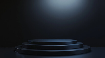 Poster - A simple three tiered dark podium with a spotlight shining down on it in a dark environment