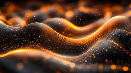 Fototapete - A 3D abstract background with particles and light trails in motion, creating a sense of digital space flow and big data visualization 