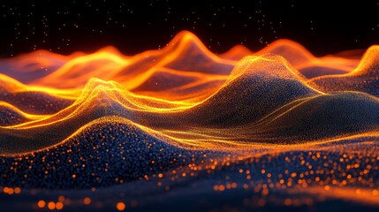 Fototapete - A 3D abstract background with particles and light trails in motion, creating a sense of digital space flow and big data visualization