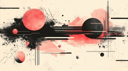 Poster - Abstract Red and Black Geometric Shapes Against Light Background