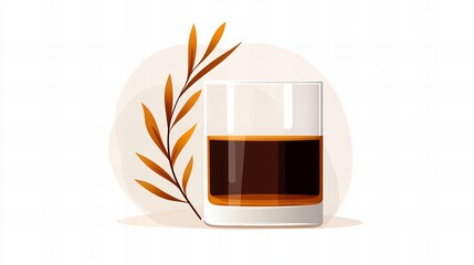 Aufkleber - drink in square glass stands with brown decorative branch against neutral background, suggesting aut