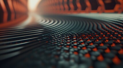 Fototapete - Abstract Dark Curved Lines and Cubes Digital Art