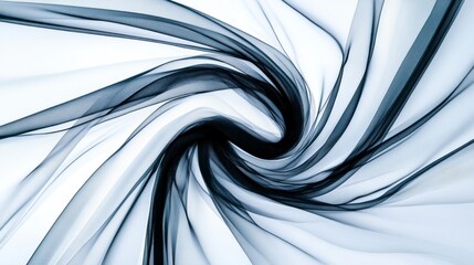 Fototapete - Abstract image of swirling black and white tulle fabric. The texture is soft and delicate, with the fabric creating a vortex like pattern.