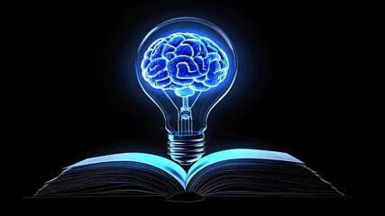 Poster - Light Bulb with Brain Design Illustrating Ideas, Imagination, and Creativity Emerging from an Open Book Concept in Modern Digital Art Style