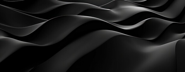 Poster - Black abstract light reflection background, 3d black waves on dark gradient. Dark abstract banner with wavy lines. Black and white animation. High resolution. Abstract dark background.