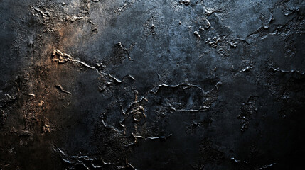 Poster - Dark textured surface with rough patches and subtle color variations in a shadowy environment
