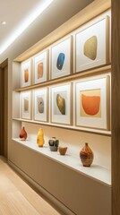Poster - Contemporary Shelves with Integrated Lighting Displaying Art and Vases