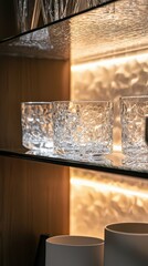 Poster - Elegant Crystal Shelves Reflecting Ambient Light in Modern Setting