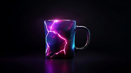 Aufkleber - glass mug displays vibrant neon lightning effect against a dark background, creating a striking visu
