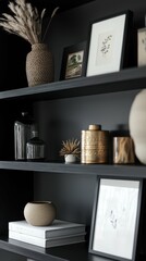 Poster - Minimalist Black Shelves with Stylish Decor Items and Matte Finish