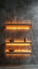 Poster - Minimalist Floating Shelves with Textured Background and Warm Lighting