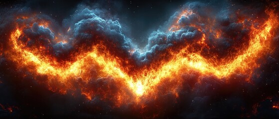 Wall Mural - blazing fire and cool clouds swirl in a nebula-like formation, set against a dark backdrop with scat