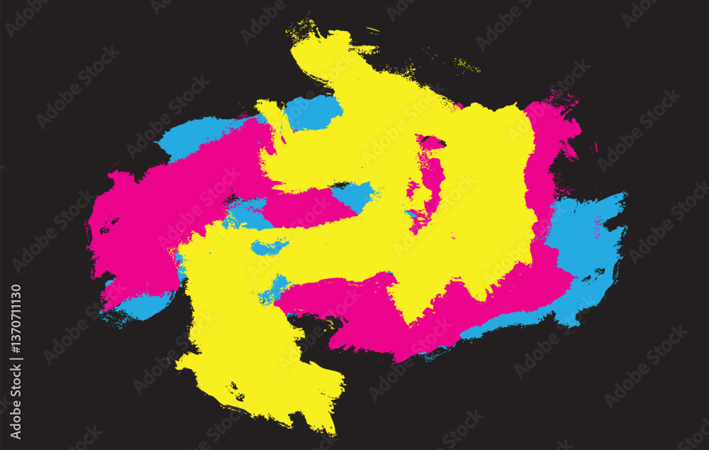 Cyan magenta yellow and key (cmyk) color model waving stripes on black ...