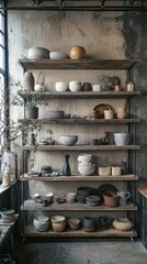 Poster - Weathered Industrial Shelves in an Old Warehouse Setting
