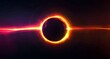 © Shelley - Abstract colorful light effects with a black hole sun eclipse in a dark sky. Illustration for banners or posters, featuring glowing elements and 3D rendering on a black background.