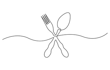 Poster - Continuous one line drawing of a knife, spoon, and fork, line art. simple drawing. vector illustration.