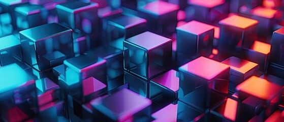 Poster - abstract backgrounds cubes square blue purple orange colors 3d render geometry blocks.