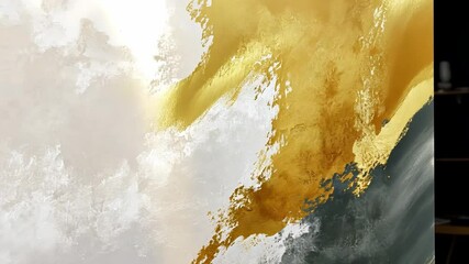 Poster - abstract art with textured brush strokes in gold and white tones for modern interior decoration and 