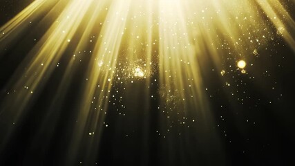 Poster - golden light rays illuminating dark background with sparkling particles creating an ethereal atmosph