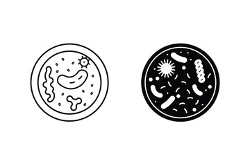 Microbial Cultures Line Art and Filled Petri Dish Illustrations