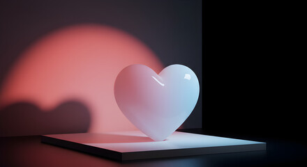 Poster - Glossy Heart Shape in Soft Pink and Blue Light on Dark Background Perfect for Valentine's Day