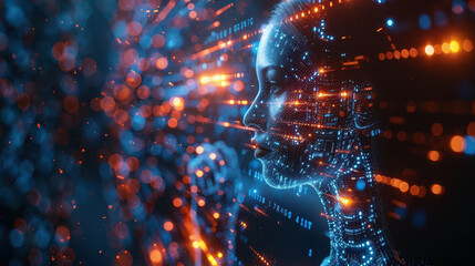 Poster - Businessman Engaging with Futuristic AI Technology and Virtual Digital Brain for Machine Learning and Global Network Connectivity in Modern Business Intelligence Development