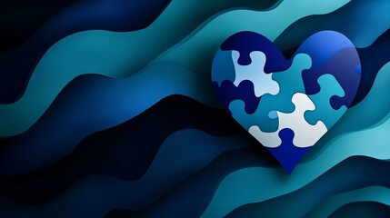 Aufkleber - puzzle heart is displayed against a blue wavy background in this digital artwork.