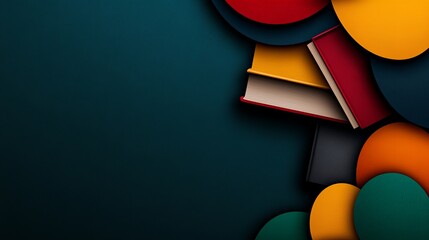 Aufkleber - several books are arranged alongside overlapping circles with multiple colors on a dark blue backgro