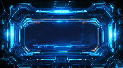 Fototapete - Hud frames set for computer game ui isolated on black background. Vector realistic illustration of neon blue borders, futuristic scifi interface design elements, gaming menu box, abstract circuit chip