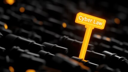 Poster - Glowing Cyber Law Sign Emerging from Digital Network Servers