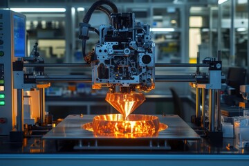 Poster - Advanced metal 3D printing technology in a laboratory setting during the daytime