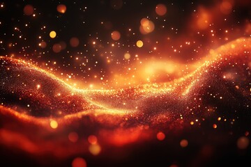 Poster - Glimmering waves of orange and gold particles create a mesmerizing abstract landscape