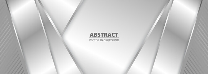 Aufkleber - Wide luxury abstract background with silver gradient 3d diagonal lines and shadows. Modern wide metallic banner with angles. Futuristic geometric vector abstract backdrop.