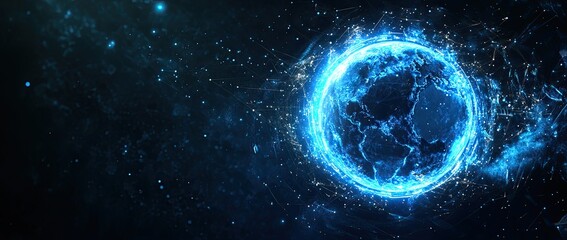 Poster - A 3D illustration depicting a futuristic digital world with transparent technology, showcasing a globe concept for online business, e-commerce, and the new normal of shopping using computers