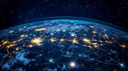 Poster - Global connection network background. World map. Internet technology concept or global communication.	