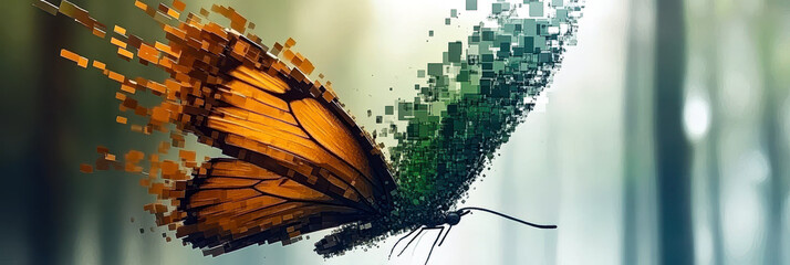 Poster - Shimmering Digital Butterfly Gracefully Emerges From Tablet Screen Into Reality