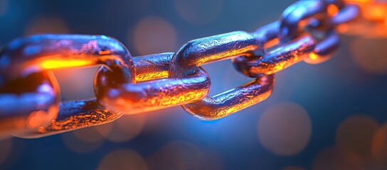 Poster - A close-up view of a shimmering blockchain link, symbolizing security, fintech, and digital data. The focus is on cyber concepts and cryptography, enhanced by AI technology