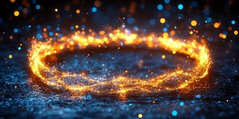 Wall Mural - Bright golden particles and flares arranged in a circular fashion