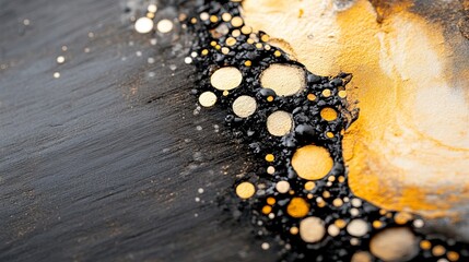 Aufkleber - abstract background displays black and gold textures with prominent round droplets and grainy gradie