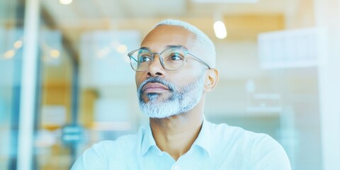 Poster - Mindful Investment Strategies Diverse Professional Explores Future Trends in Minimalist Corporate Environment - Empowering Inclusive Financial Leadership