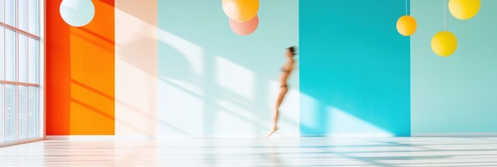 Aufkleber - Chromatic Wellness Fusion Minimalist Dance Performance Visualizing Gen Z Fitness Evolution through Vibrant Color Psychology and Kinetic Expression